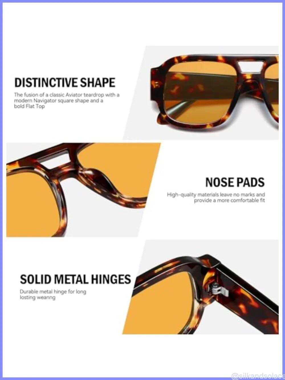 Square Aviator Sunglasses Double Bridge UV400 Retro Unisex